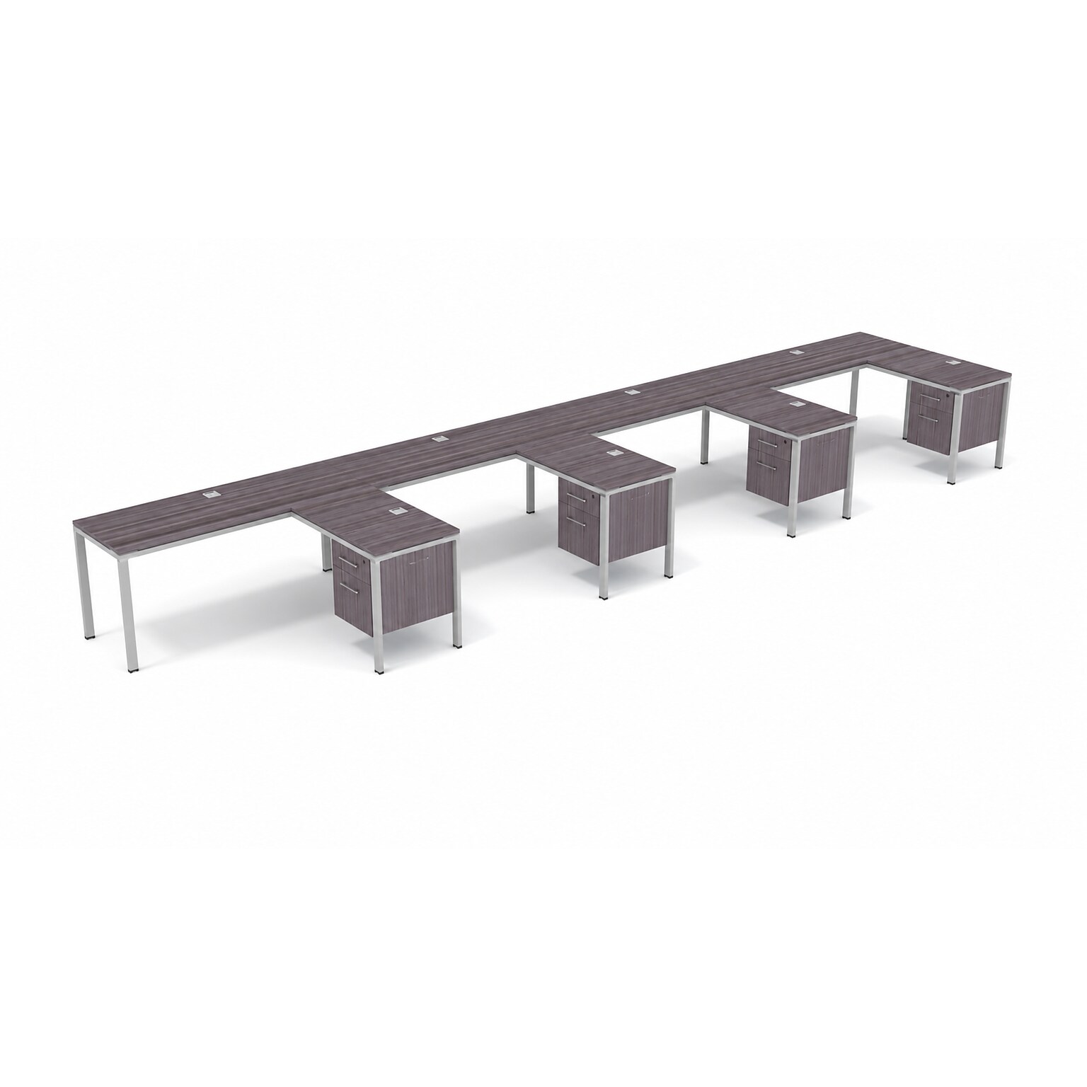 Boss Office Products Simple System 66W L-Shaped Desk with File Pedestal, Driftwood, 4/Set (SGSD012-102)