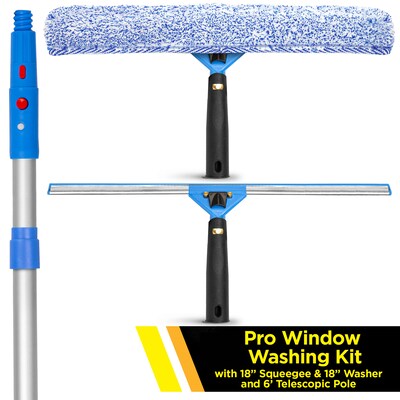 Gritt Commercial Pro Telescoping 18" Window Cleaning Squeegee Kit, Blue/Silver, 3 Piece/Kit (GRI137-6F-18)
