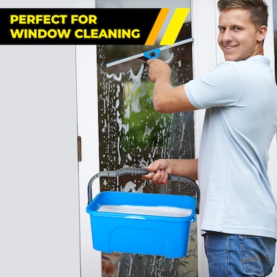 Gritt Commercial Pro Window Cleaning Squeegee Kit with Washer and 3-Gallon Bucket, Blue/Silver, 4 Piece/Kit (GRI138B)