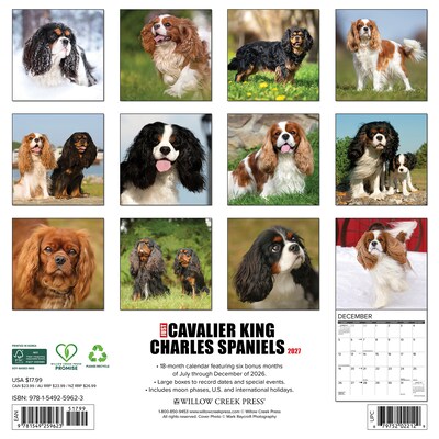 2027 Willow Creek Cavalier King Charles Spaniels  12 x 12 Monthly Wall Calendar (59623)