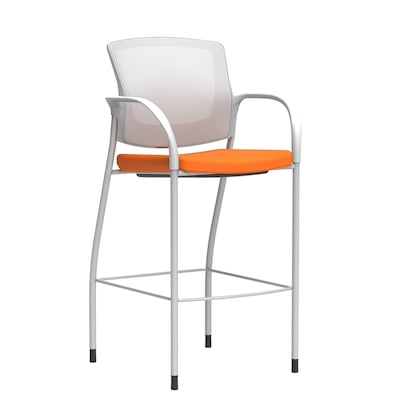 Union & Scale Workplace2.0™ Bistro Height Stool Fog Mesh, Fixed Arms, Apricot Fabric (54245)