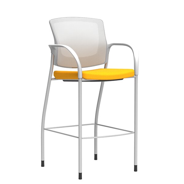 Union & Scale Workplace2.0™ Bistro Height Stool Fog Mesh, Fixed Arms, Goldenrod Fabric (54248)