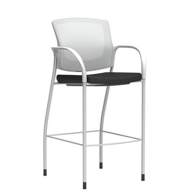 Union & Scale™ Workplace2.0™ Bistro Height Stool Fog Mesh, Fixed Arms, Black Fabric (54250)