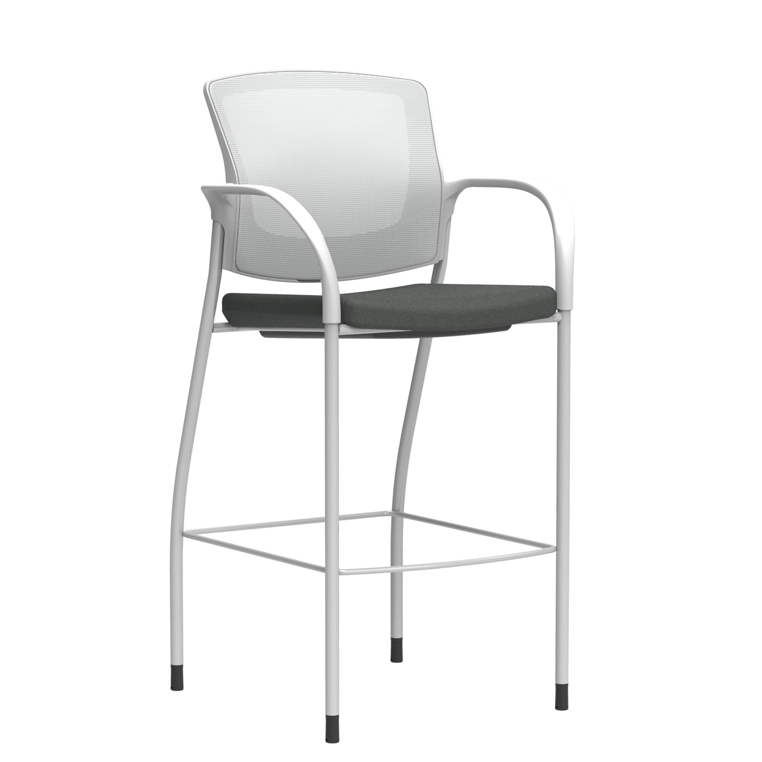 Union & Scale™ Workplace2.0™ Bistro Height Stool Fog Mesh, Fixed Arms, Iron Ore Fabric (54251)