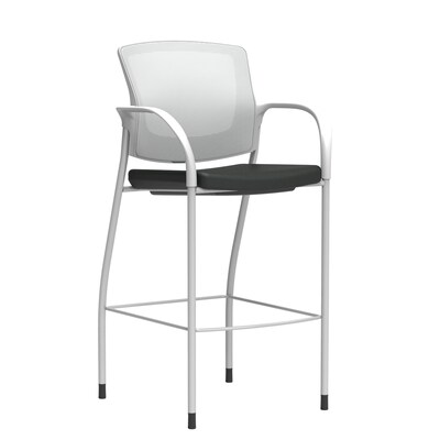 Union & Scale™ Workplace2.0™ Bistro Height Stool Fog Mesh, Fixed Arms, Black Vinyl (54252)