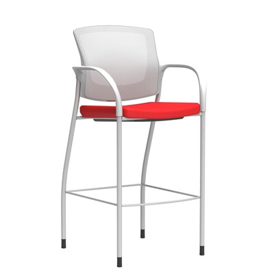 Union & Scale Workplace2.0™ Bistro Height Stool Fog Mesh, Fixed Arms, Ruby Fabric (54254)