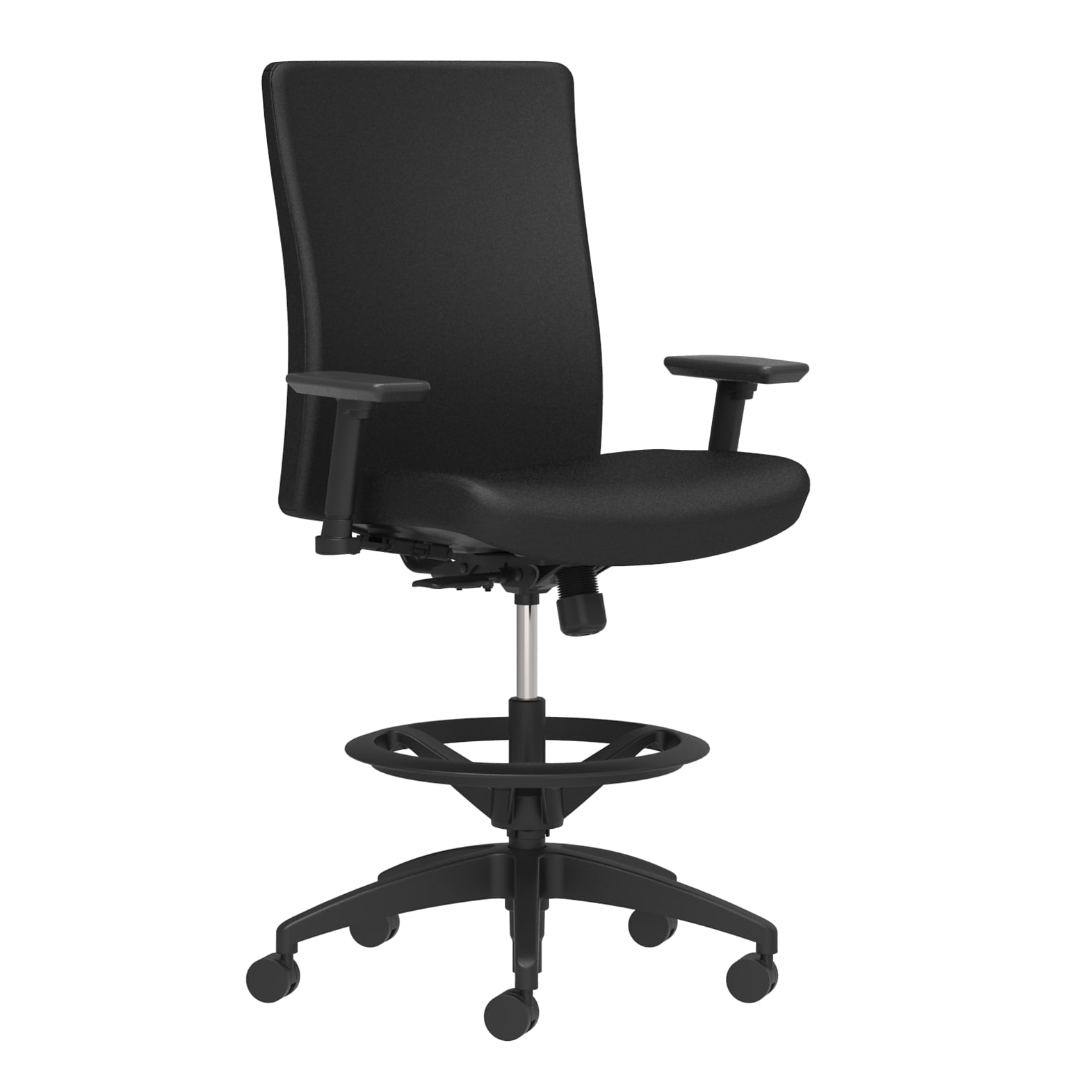 Union & Scale Workplace2.0™ Stool Upholstered 2D, Adjustable Arms, Black Fabric, Limited Synchro Tilt Assembled (54209)