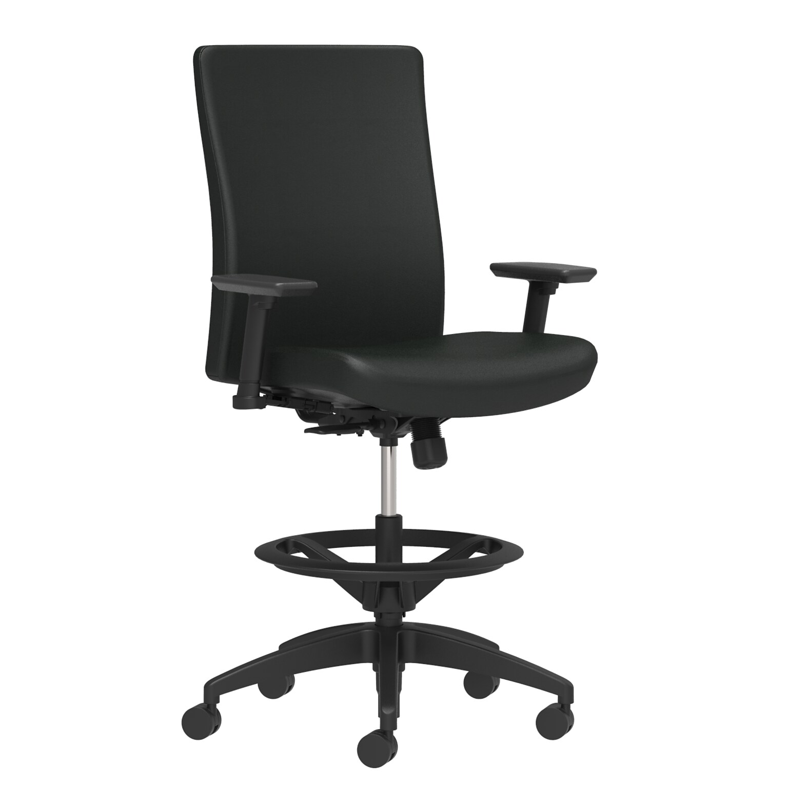 Workplace2.0™ Stool Upholstered 2D, Adjustable Arms, Black Vinyl Limited Synchro Tilt (54211)