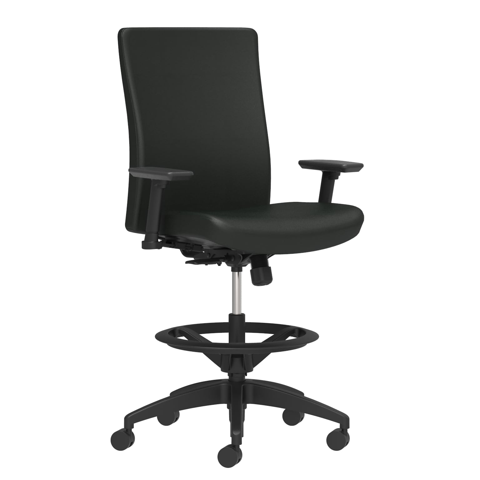 Union & Scale Workplace2.0™ Stool Upholstered 2D, Adjustable Arms, Black Vinyl Limited Synchro Tilt (54211)