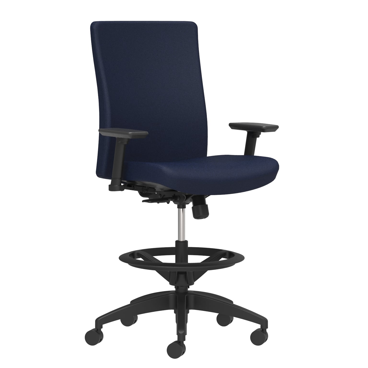 Union & Scale Workplace2.0™ Stool Upholstered 2D, Adjustable Arms, Navy Fabric, Limited Synchro Tilt (54212)