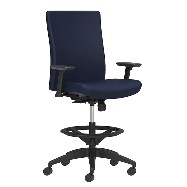 Union & Scale Workplace2.0™ Stool Upholstered 2D, Adjustable Arms, Navy Fabric, Limited Synchro Tilt (54212)