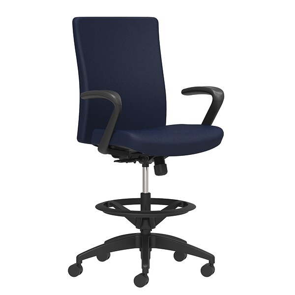 Union & Scale Workplace2.0™ Stool Upholstered, Fixed Arms, Navy Fabric, Limited Synchro Tilt (54223)