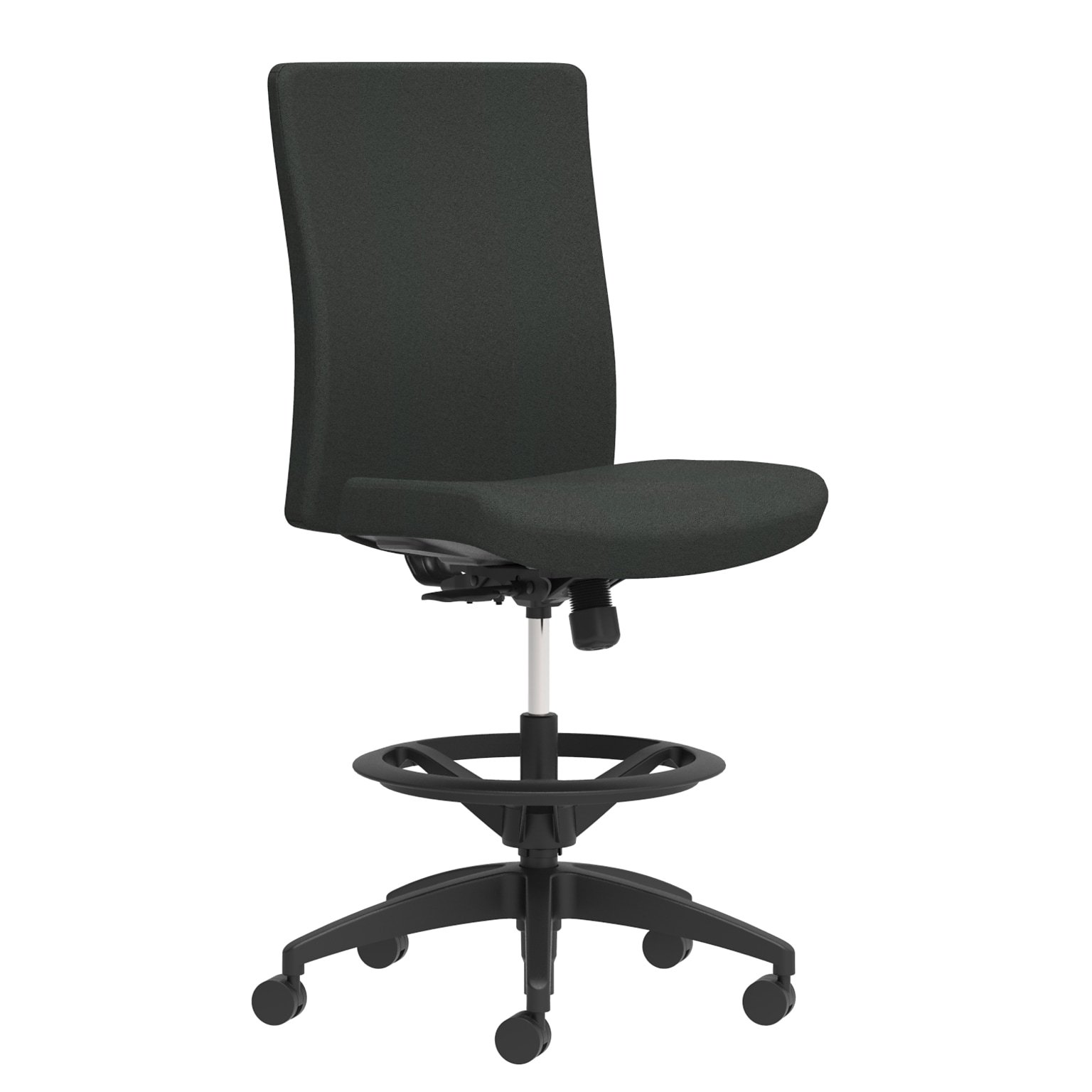 Union & Scale Workplace2.0™ Stool Upholstered, Armless, Iron Ore Fabric, Limited Synchro Tilt (54232)