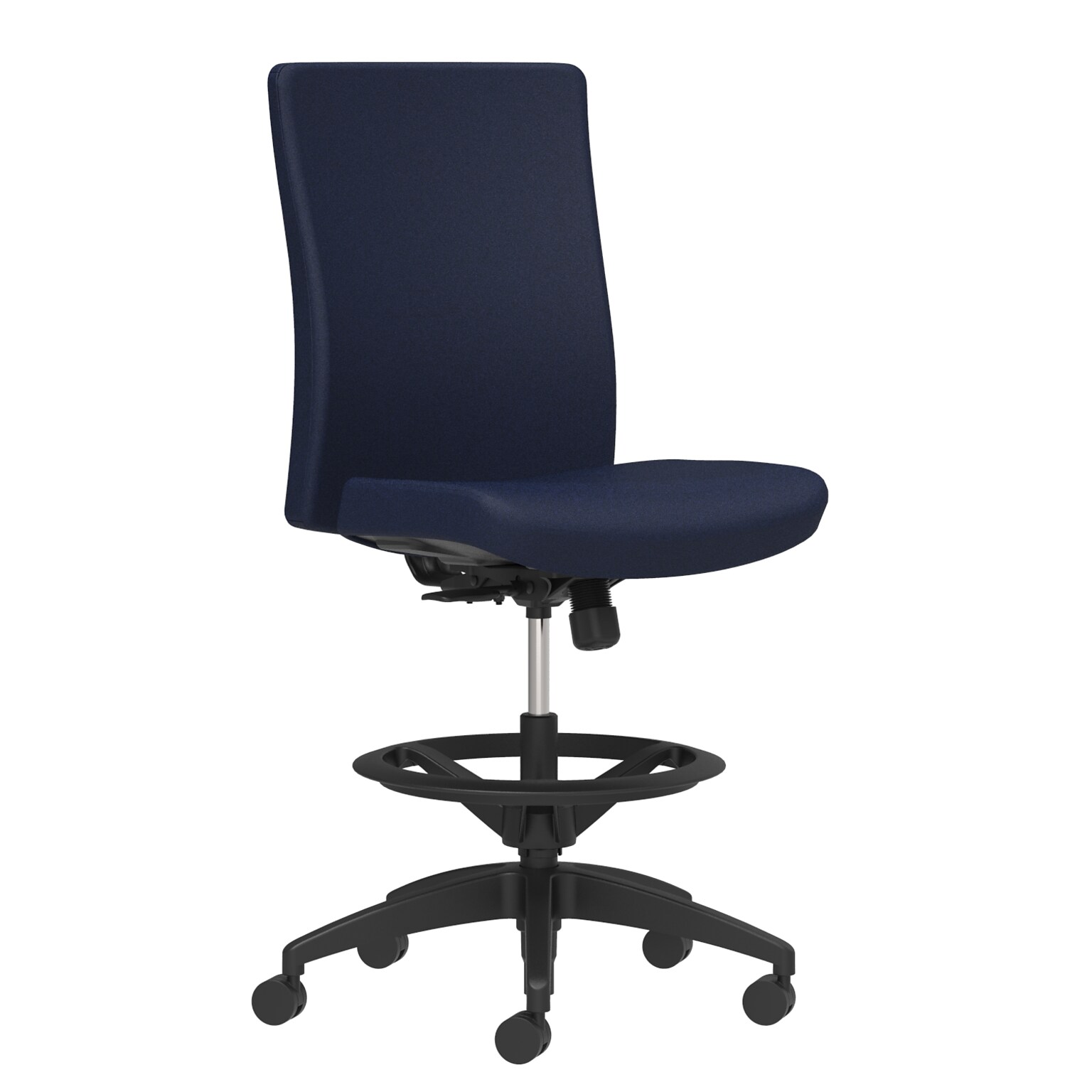 Union & Scale Workplace2.0™ Stool Upholstered, Armless, Navy Fabric, Limited Synchro Tilt (54234)