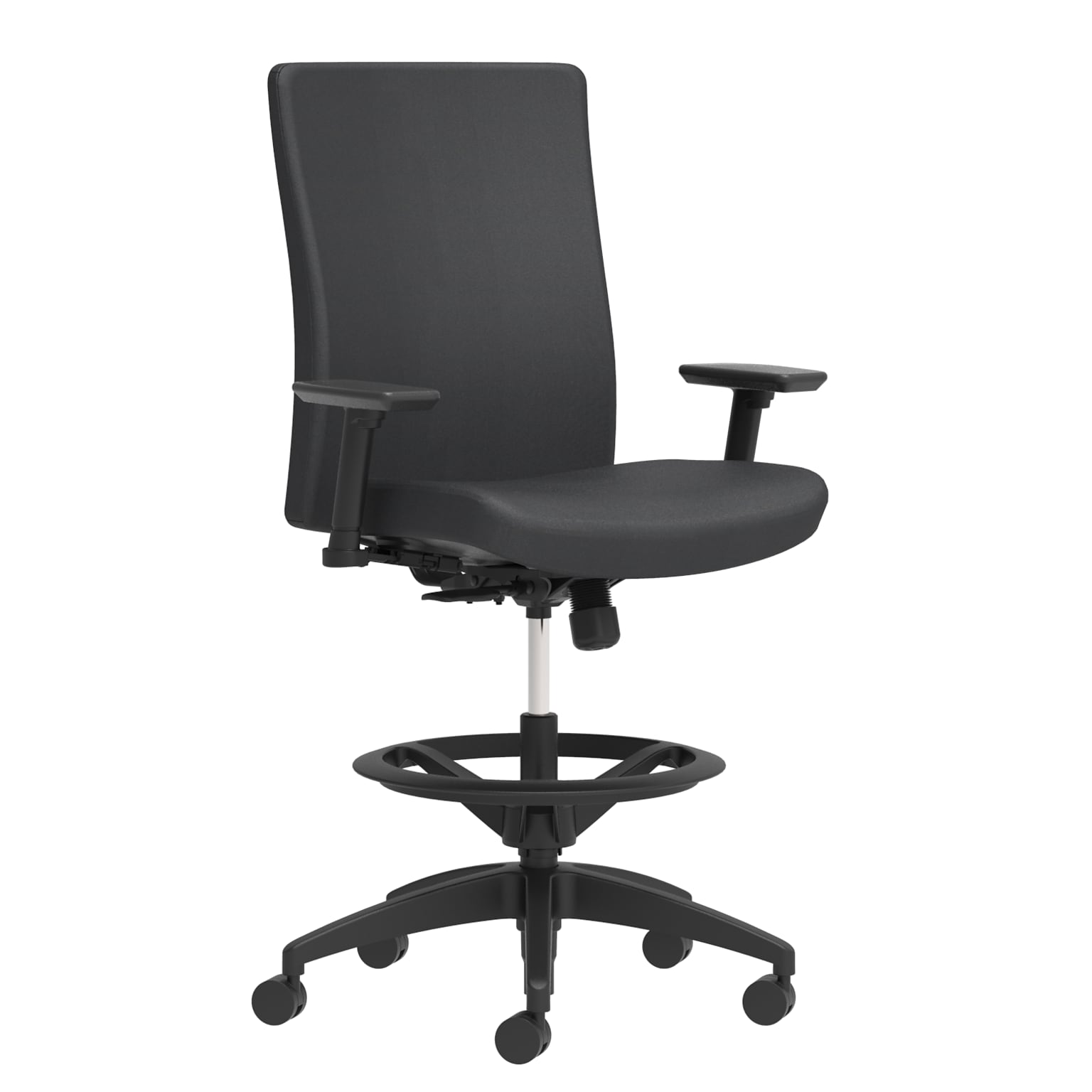 Union & Scale Workplace2.0™ Stool Upholstered 2D, Adjustable Arms, Carbon Vinyl Limited Synchro Tilt Assembled (54239)