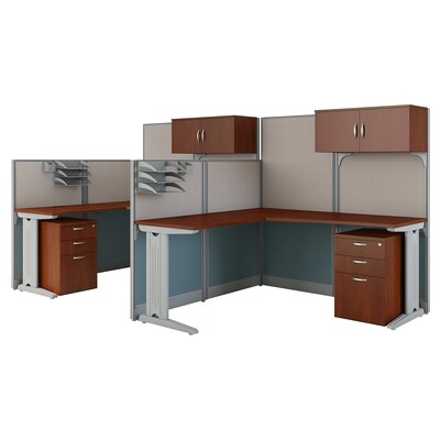 Bush Business Furniture Office in an Hour 2 Person L Shaped Cubicle Workstations, Hansen Cherry (OIAH008HC)