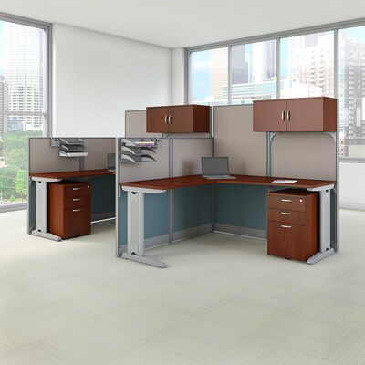 Bush Business Furniture Office in an Hour 2 Person L Shaped Cubicle Workstations, Hansen Cherry (OIAH008HC)