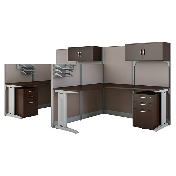 Bush Business Furniture Office in an Hour 2 Person L Shaped Cubicle Workstations, Mocha Cherry (OIAH008MR)