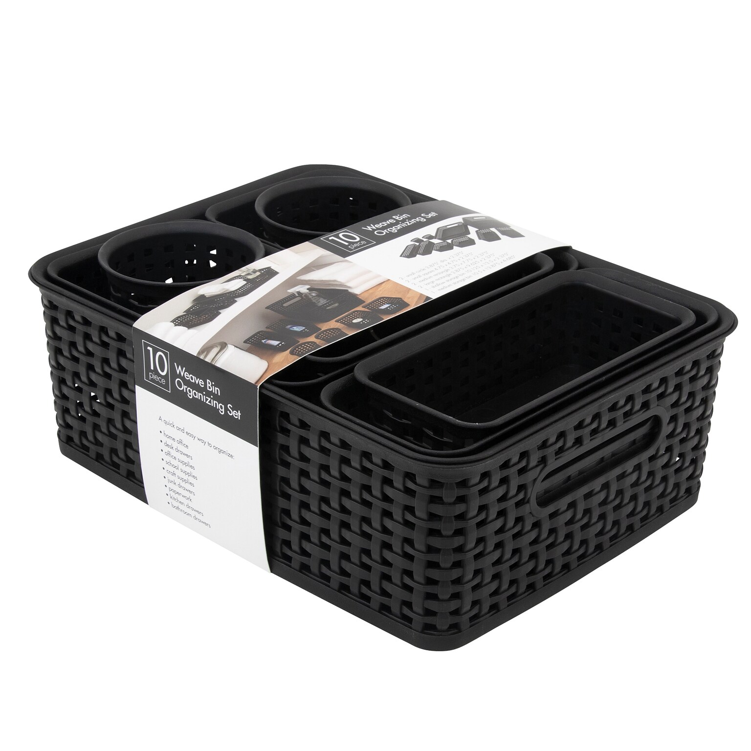 Advantus 10-Piece Desk Organizer Set, Polypropolyne, Black (38398)