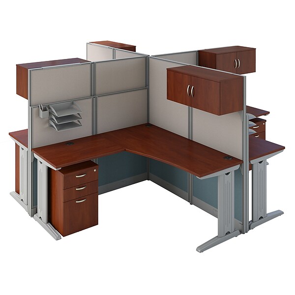 Bush Business Furniture Office in an Hour 4 Person L Shaped Cubicle Workstations, Hansen Cherry (OIAH007HC)