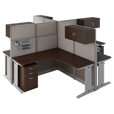 Bush Business Furniture Office in an Hour 4 Person L Shaped Cubicle Workstations, Mocha Cherry (OIAH007MR)