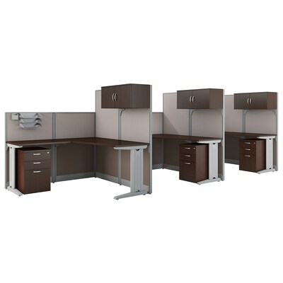 Bush Business Furniture Office in an Hour 3 Person L Shaped Cubicle Workstations, Mocha Cherry (OIAH