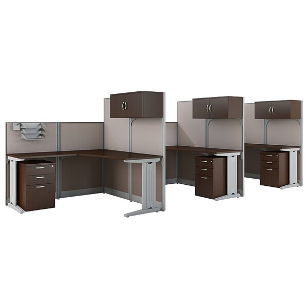 Bush Business Furniture Office in an Hour 3 Person L Shaped Cubicle Workstations, Mocha Cherry (OIAH006MR)