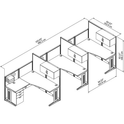 Bush Business Furniture Office in an Hour 3 Person L Shaped Cubicle Workstations, Hansen Cherry (OIAH006HC)