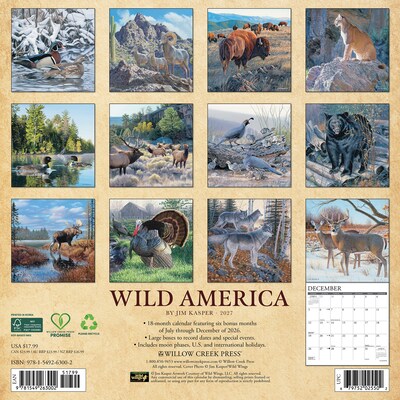 2027 Willow Creek Wild America 12 x 12 Monthly Wall Calendar, Assorted Colors (63002)