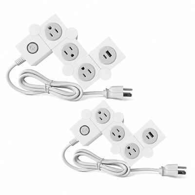 Uncaged Ergonomics Flexible 5 Extension Cord, 3-Outlet, USB-C/A Port, 14 AWG, White, 2/Pack (2xFPS-White)