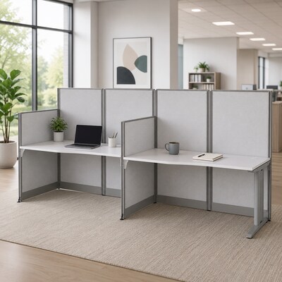 Regency Instant Office 63H x 129W 2 Person In-Line Cubicle Panel Workstation, Pure White (IO36192-03K-2P)