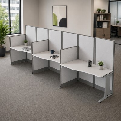 Regency Instant Office 63H x 193.5W 3 Person In-Line Cubicle Panel Workstation, Pure White (IO36192-03K-3P)