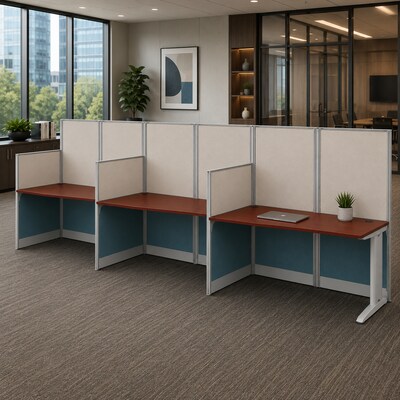 Regency Instant Office 63H x 193.5W 3 Person In-Line Cubicle Panel Workstation, Hansen Cherry (IO36492-03K-3P)
