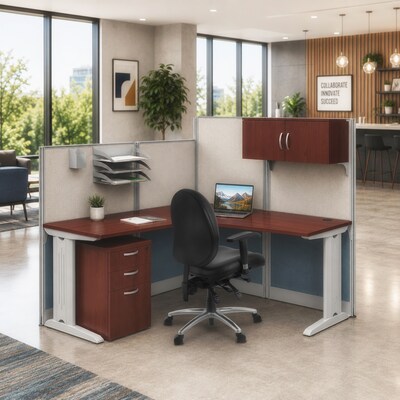 Regency Instant Office 63H x 65W L-Shaped Cubicle Workstation with Storage, Cherry (IO36494-03STGK)