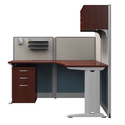 Regency Instant Office 63"H x 65"W L-Shaped Cubicle Workstation with Storage, Cherry (IO36494-03STGK)