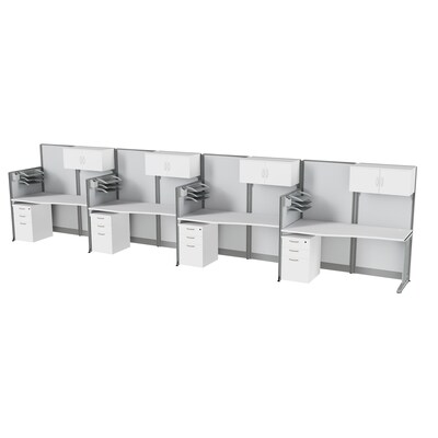 Regency Instant Office 63H x 258W 4 Person In-Line Cubicle Panel Workstation with Storage, Pure White (IO36192-STGK-4P)