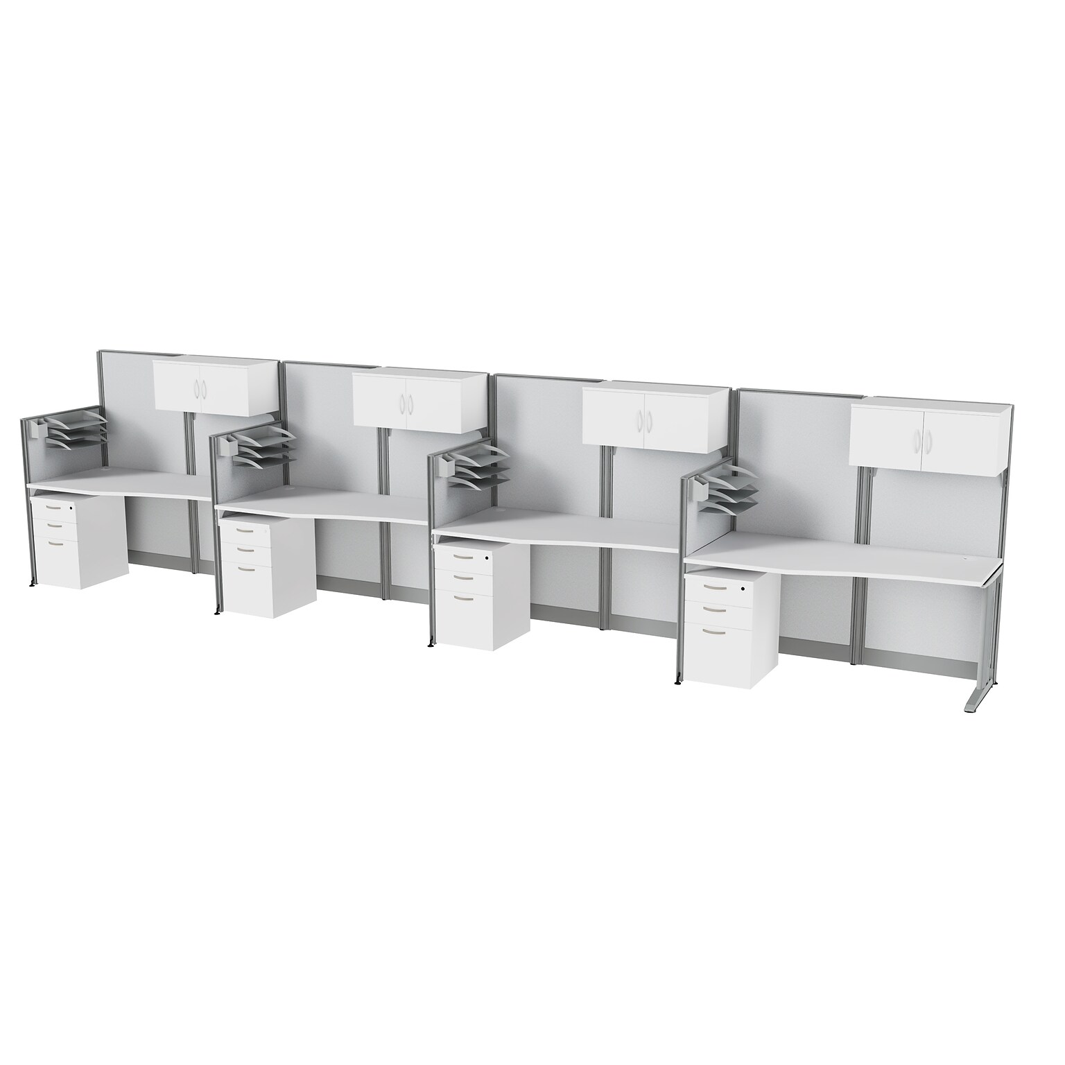 Regency Instant Office 63H x 258W 4 Person In-Line Cubicle Panel Workstation with Storage, Pure White (IO36192-STGK-4P)