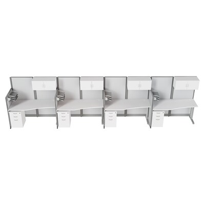 Regency Instant Office 63"H x 258"W 4 Person In-Line Cubicle Panel Workstation with Storage, Pure White (IO36192-STGK-4P)