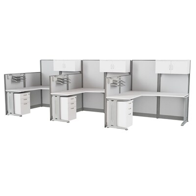 Regency Instant Office 63H x 193W 3 Person L-Shaped Cubicle Workstation with Storage, Pure White (IO006WH)