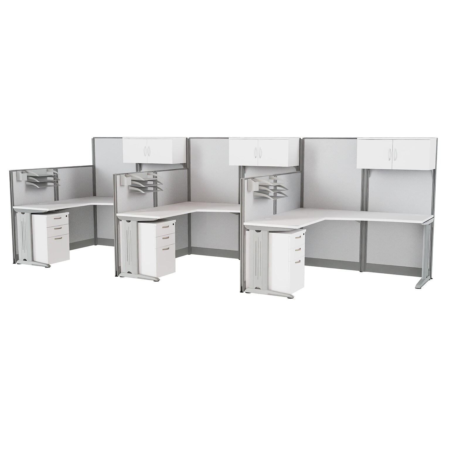 Regency Instant Office 63H x 193W 3 Person L-Shaped Cubicle Workstation with Storage, Pure White (IO006WH)