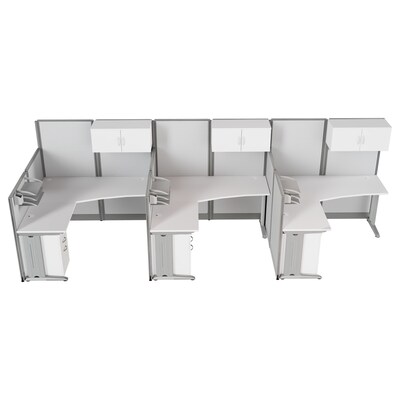 Regency Instant Office 63"H x 193"W 3 Person L-Shaped Cubicle Workstation with Storage, Pure White (IO006WH)