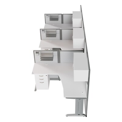 Regency Instant Office 63"H x 193"W 3 Person L-Shaped Cubicle Workstation with Storage, Pure White (IO006WH)
