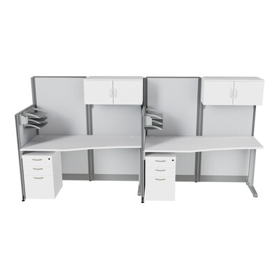 Regency Instant Office 63"H x 129"W 2 Person In-Line Cubicle Workstation with Storage, White (IO005WH)