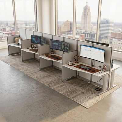Regency Instant Office 63H x 258W 4 Person In-Line Cubicle Panel Workstation, Pure White (IO36192-03K-4P)