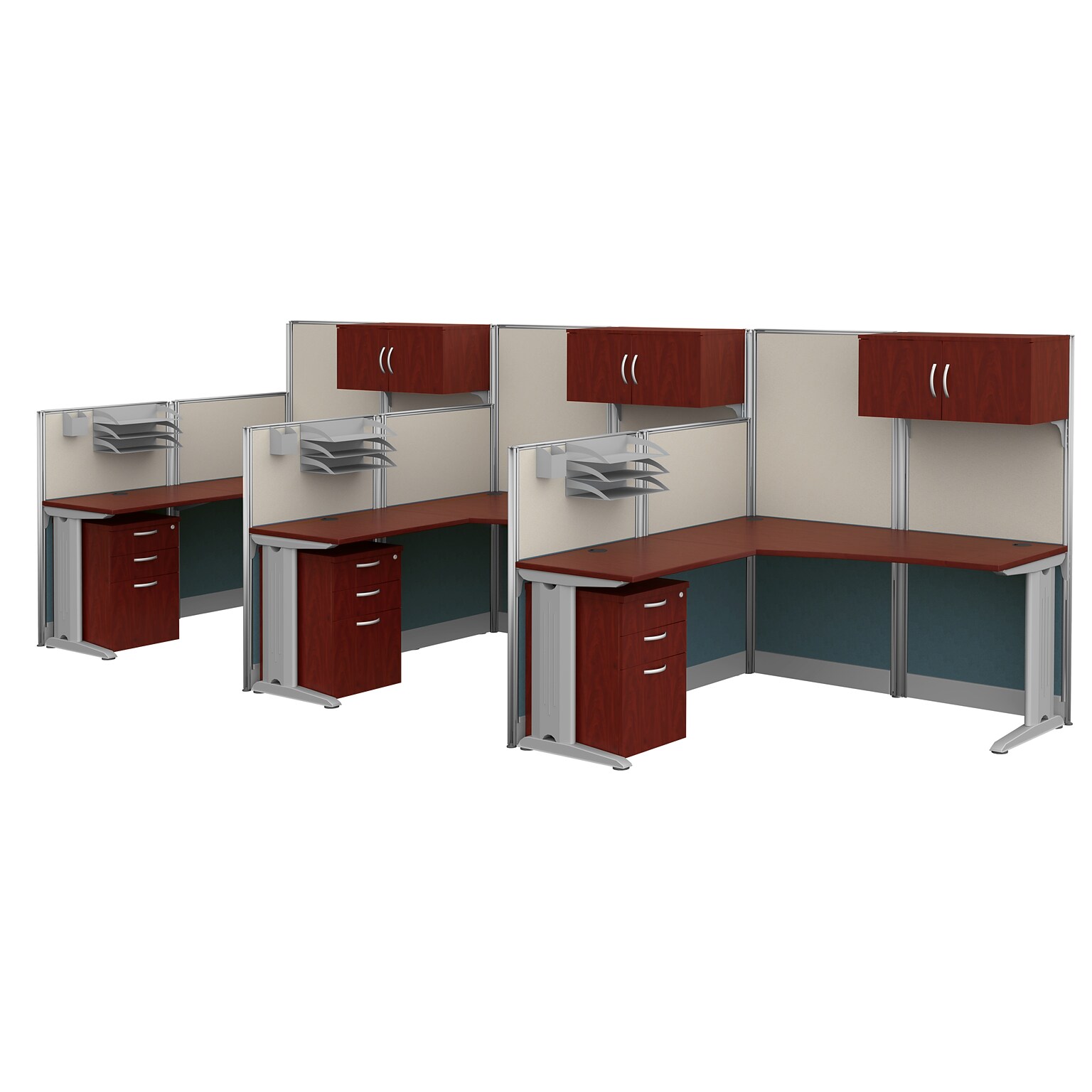 Regency Instant Office 63H x 193W 3 Person L-Shaped Cubicle Workstation with Storage, Cherry (IO006HC)