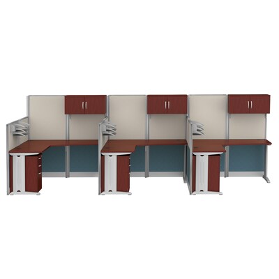 Regency Instant Office 63"H x 193"W 3 Person L-Shaped Cubicle Workstation with Storage, Cherry (IO006HC)