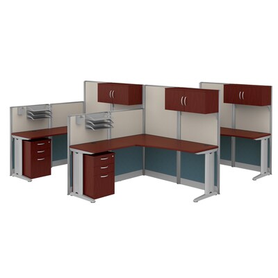 Regency Instant Office 63"H x 193"W 3 Person L-Shaped Cubicle Workstation with Storage, Cherry (IO006HC)