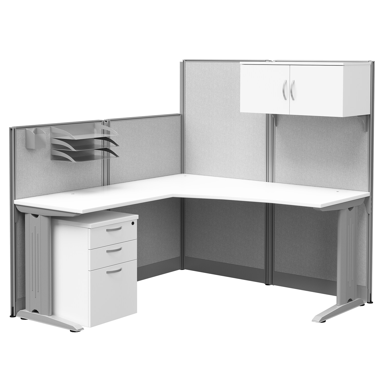 Regency Instant Office 63H x 65W L-Shaped Cubicle Workstation with Storage, White (IO36194-03STGK)
