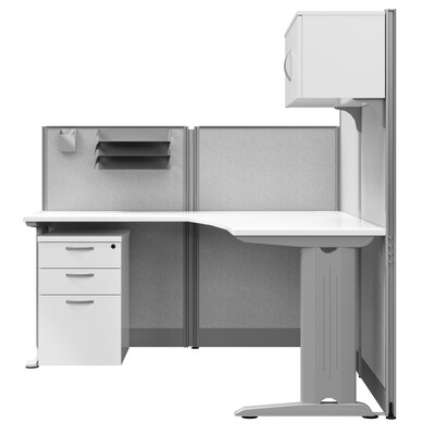 Regency Instant Office 63"H x 65"W L-Shaped Cubicle Workstation with Storage, White (IO36194-03STGK)