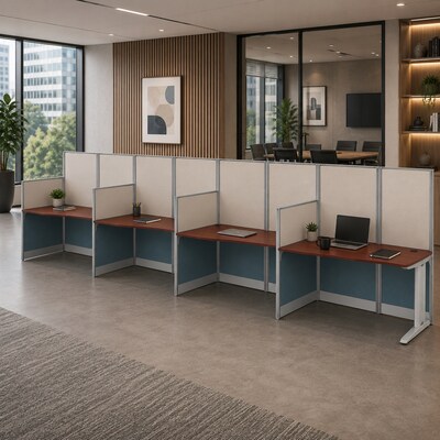 Regency Instant Office 63H x 258W 4 Person In-Line Cubicle Panel Workstation, Hansen Cherry (IO36492-03K-4P)